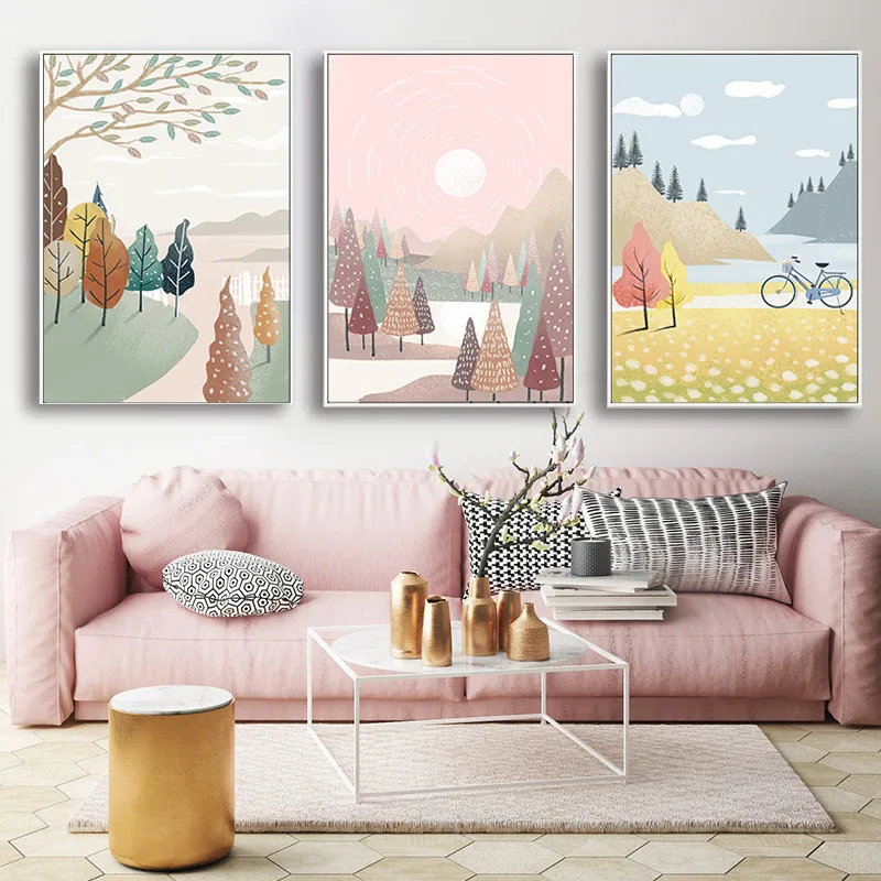 

Modern Nordic Illustration Four Seasons Wall Art Canvas Paintings Posters Pictures Print For Office Living Room Home Decor Salon