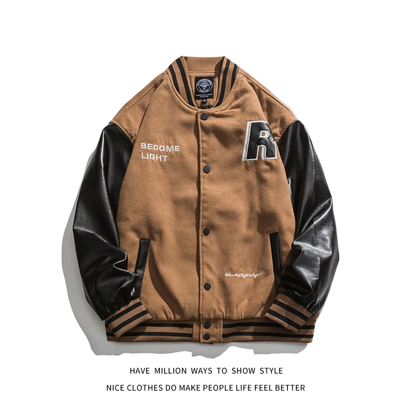 

New Autumn Patchwork Letterman Embroid PU Leather Men's Baseball Bomber Jacket Unisex Women's Varsity Coat Stadium Street Chic