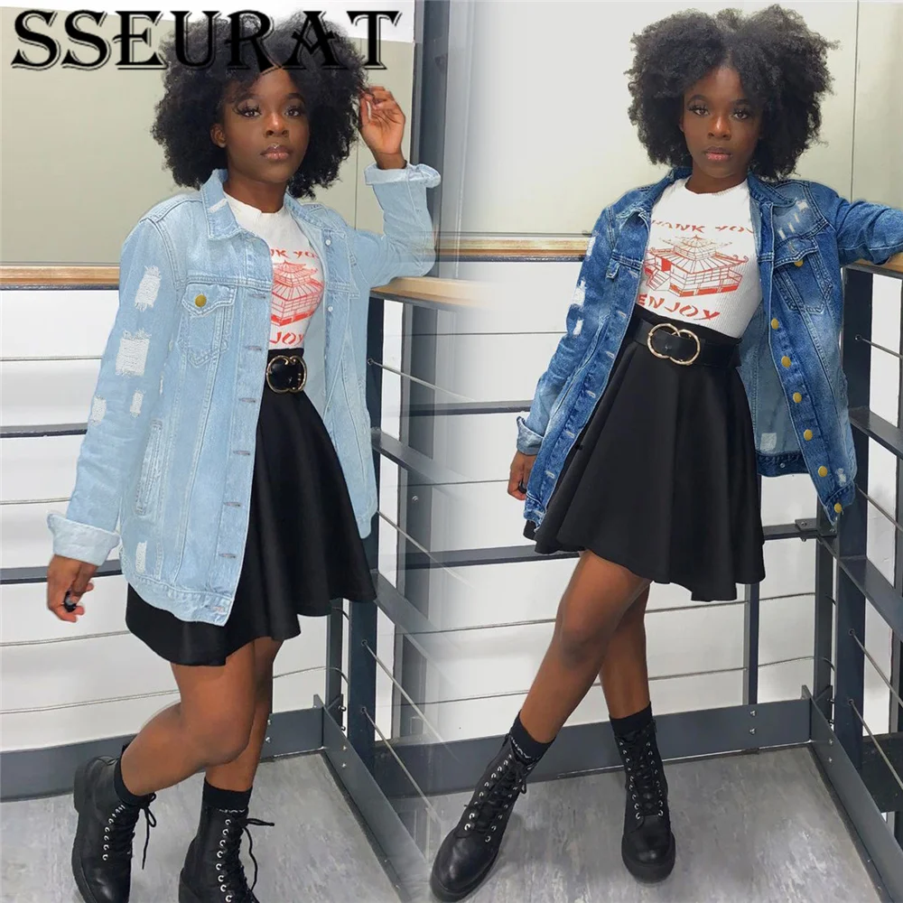 

SSEURAT Women Denim Jackets Solid Full Sleeve Single Breasted Straight Coats Fashion High Streetwear Autumn Clothing 2021
