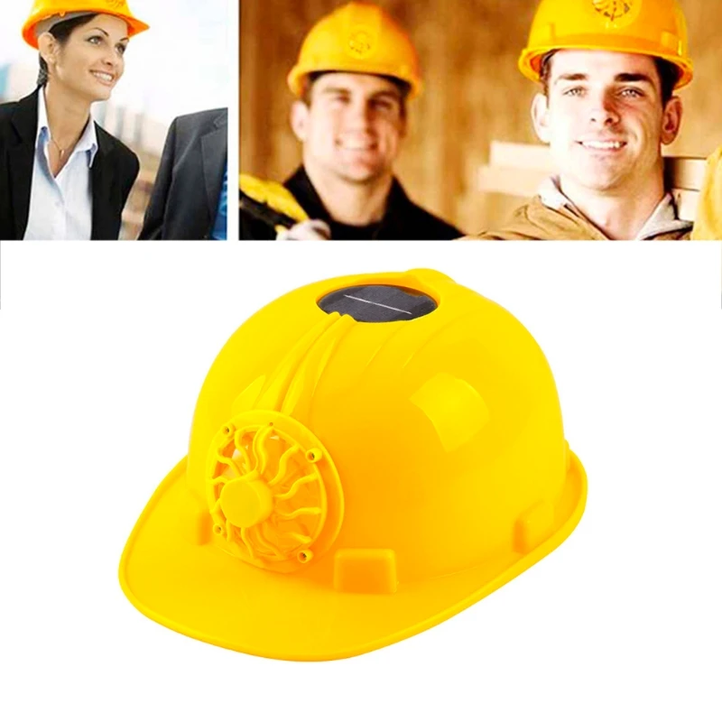 

NEW 2022.Yellow Solar Powered Cooling Fan Safety Helmet Work Hard Hat Cap Head Protect