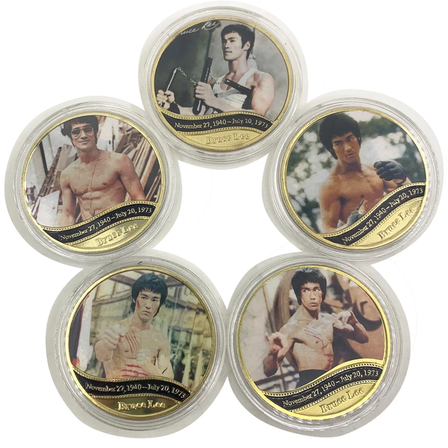 

5types Famous person Bruce Lee Challenge Coin Chinese Star Fashion Commemorative gold Coin Collectible Gifts celebrity souvenir