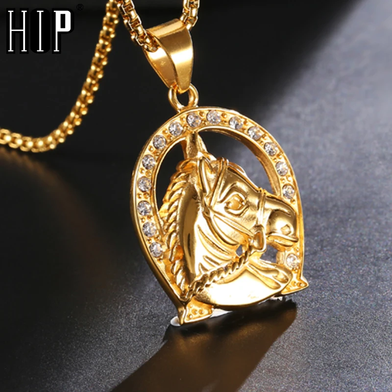 Мужские подвески в стиле хип хоп с украшениями виде животных лошадей золотистые