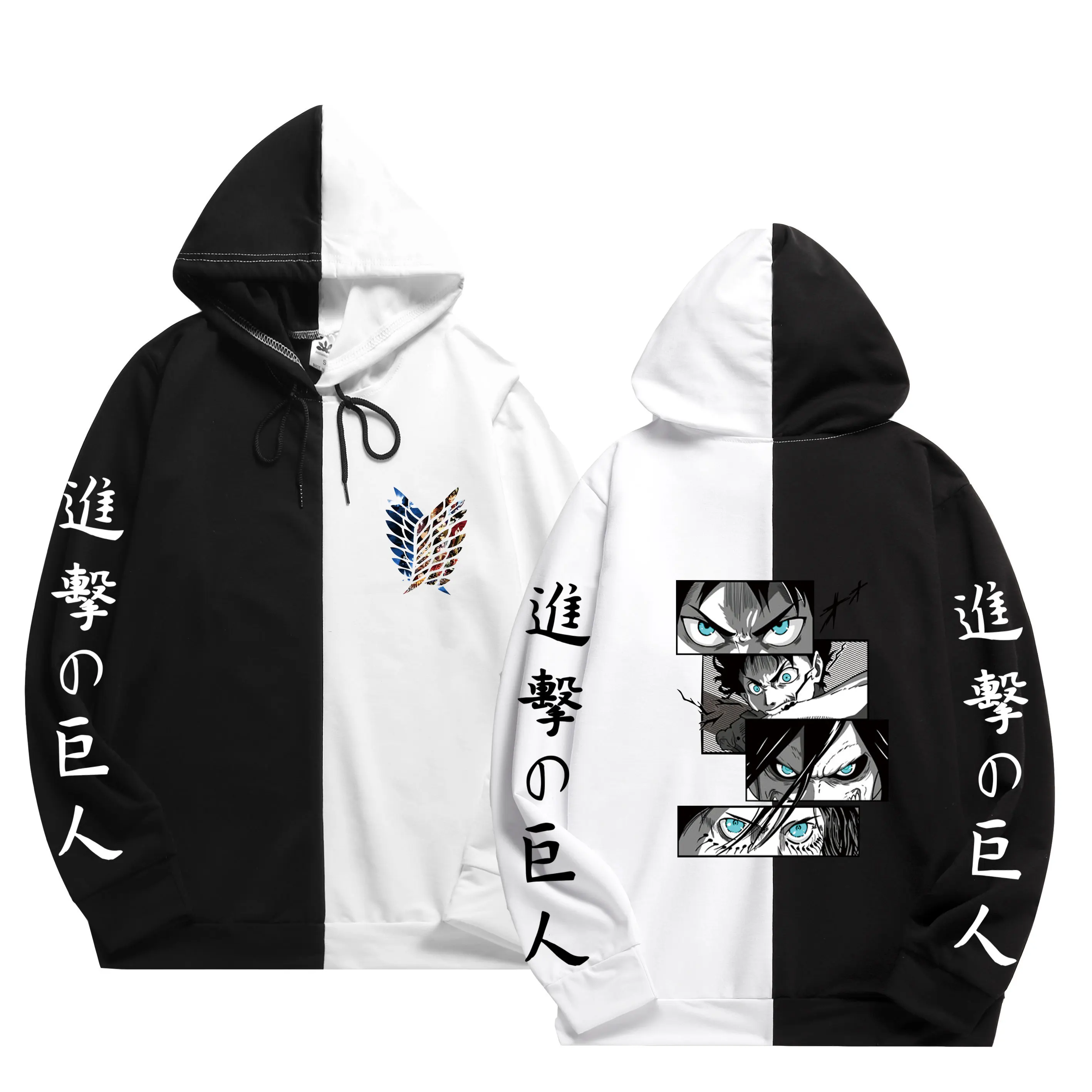 

Толстовка с капюшоном в стиле пэчворк, японское аниме «атака на Титанов», пуловеры с длинным рукавом, толстовки, уличная одежда, тонкая одеж...