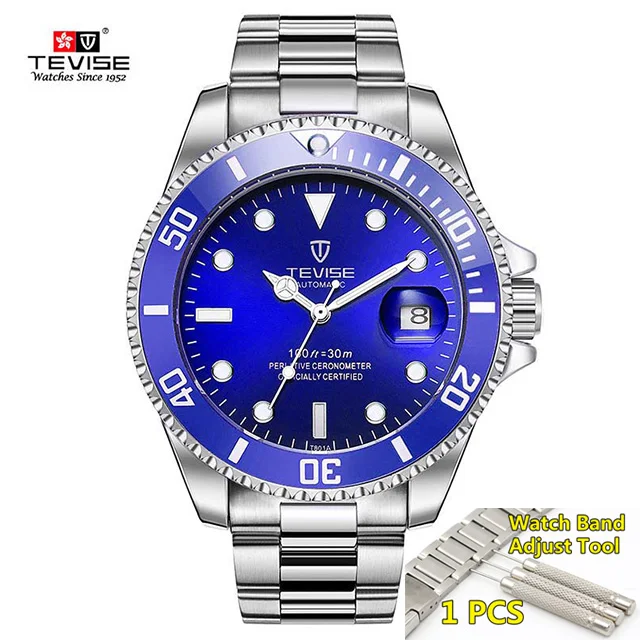 Tevise Top Brand Luxury Men Mechanical Watches Automatic waterproof Stainless Steel Men Wristwatches Relogio Masculino - Цвет: 8-blue-silver
