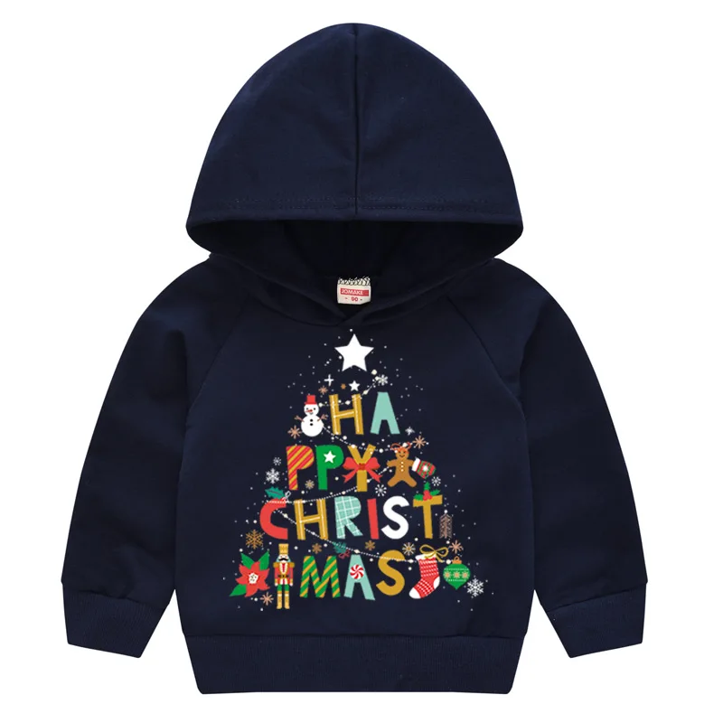 navy blue 3 Рождественская Толстовка с капюшоном для детей; коллекция года; сезон осень-зима; толстовка с принтом для мальчиков; Новогодние рождественские Толстовки; свитер для девочек; детская одежда - Цвет: navy blue 3