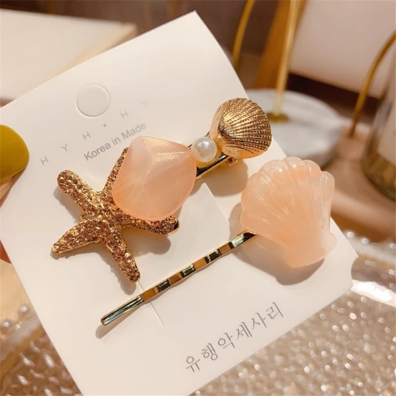 Set 6 2/3Pcs/Set Ins Starfish Shell Hairpin Barrettes Headwear Hair Grip Girls Hair Clip Hair Accessories - Цвет: Set 6