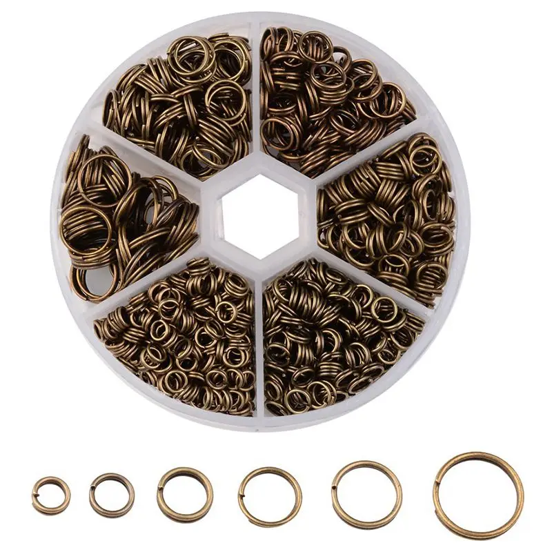 1 коробка смешанные размеры античные бронзовые сплит железные двойные кольца без