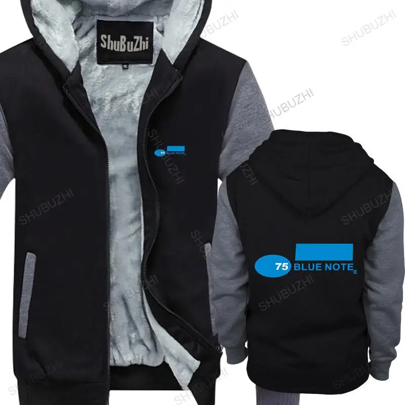 

men winter warm black hoody Blue Note Records 75 Years male thick hoodies euro size