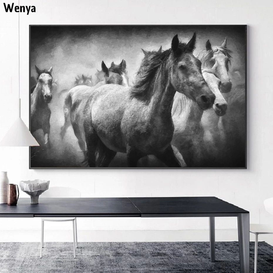 

Black White Horse Canvas Paintings Africa Wildlife Animals Posters Prints Horse Lover Wall Pictures Living Room Home Decoration