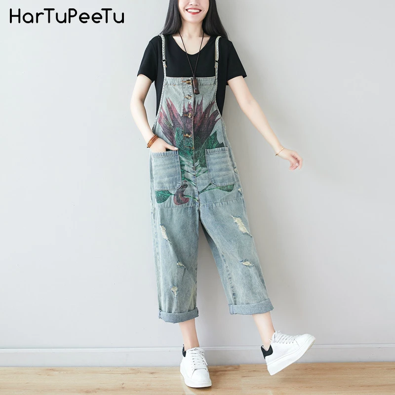 Рваные джинсы большого размера женские джинсовые комбинезоны в стиле ретро
