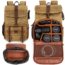 2021 Digital Gear Camera Video Backpack Waterproof Waxed Canvas Leather Camera BagPack Travel Large Photography Bag