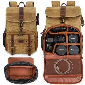 2021 digital gear camera video backpack waterproof waxed canvas leather camera bagpack travel large photography bag free global shipping
