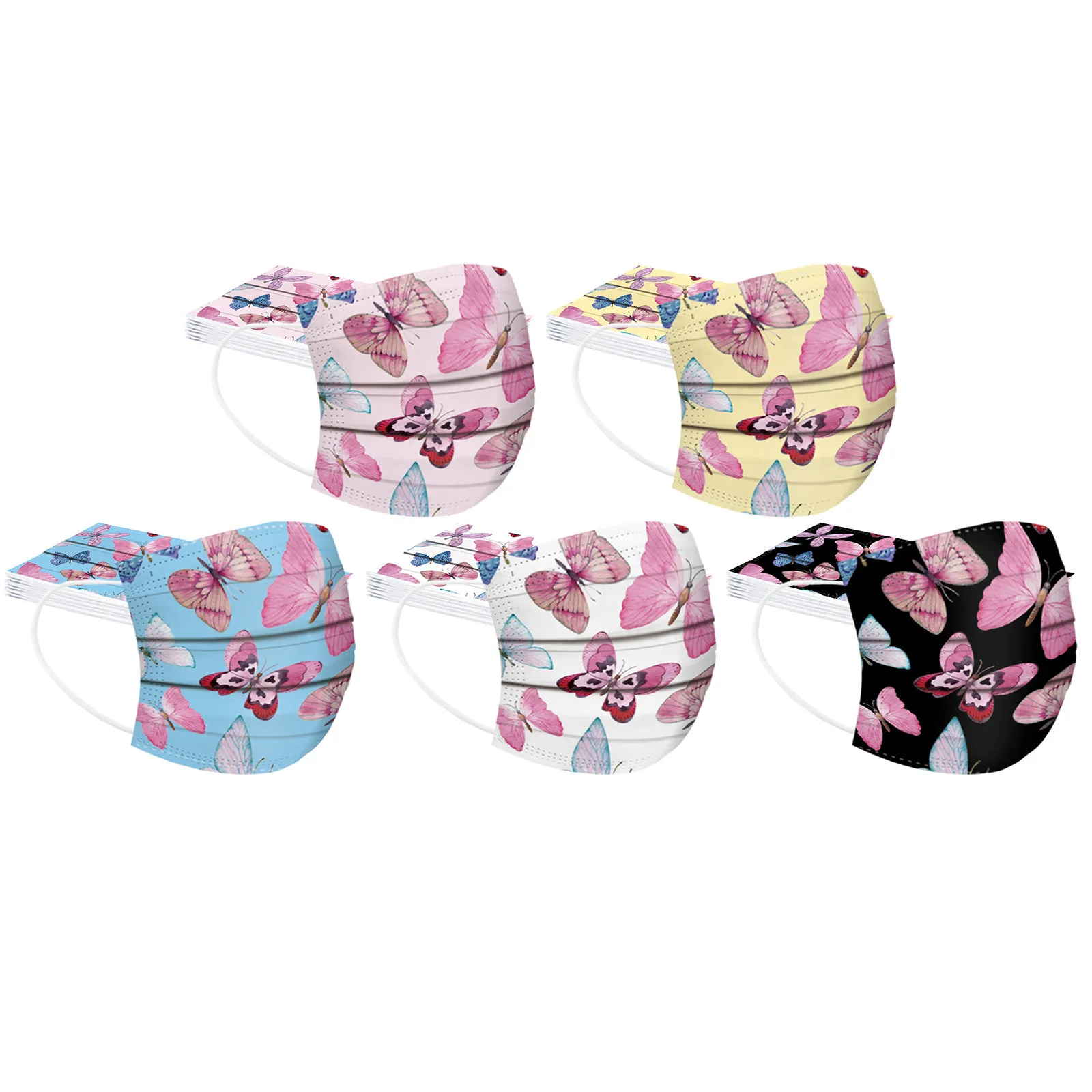 Маска одноразовая из нетканого материала с принтом бабочки для взрослых 50 шт. -