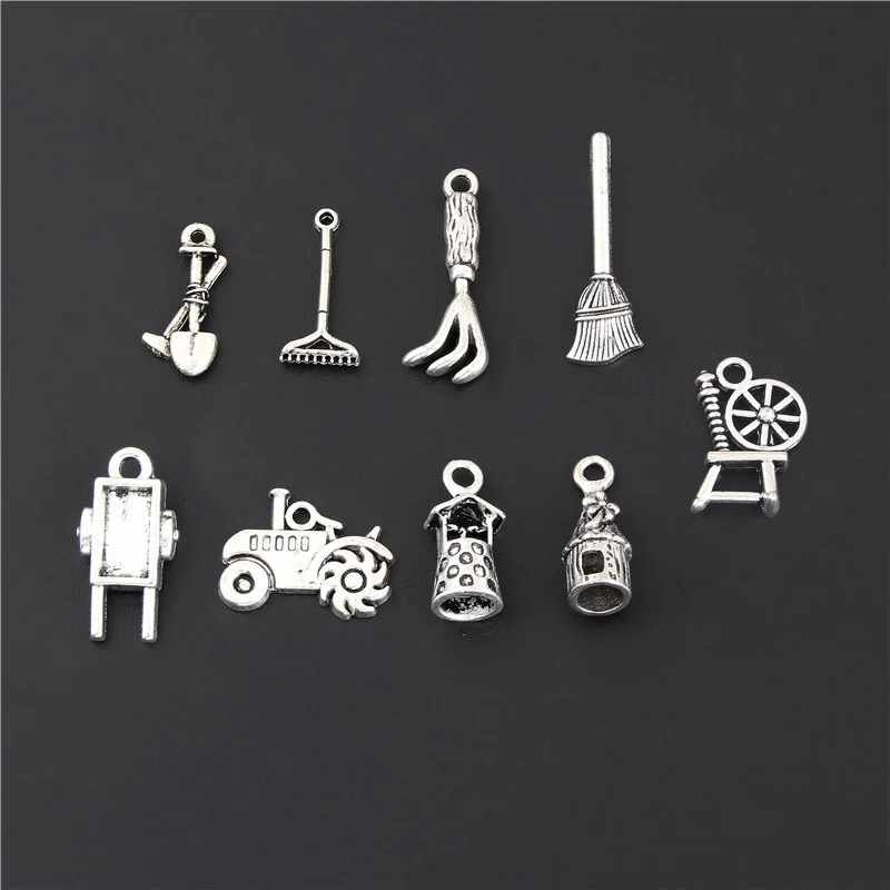 18 шт. микс Серебряный волшебник ведьма метла инструмент щекотка рейки подвески