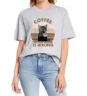 Винтажная забавная футболка унисекс с черной кошкой кофе из-за убийцы неправильного, женская летняя футболка, удобные хлопковые топы, футболка