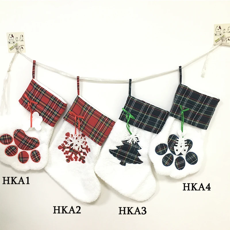 10 unids/lote gato perro pata de calcet&iacute;n de Navidad decoraci&oacute;n del copo de nieve de la huella patr&oacute;n de Navidad medias dulces bolsa de almacenamiento-1
