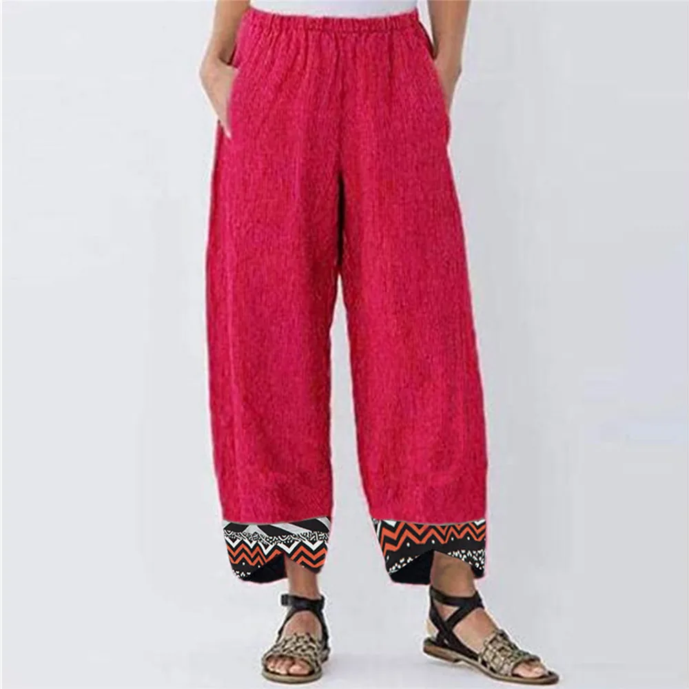 

2021 European and American women's new casual printed cotton and linen trousers 1730