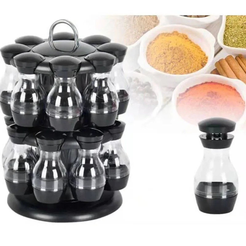 

Rotating Cruet Condiment Seasoning Jars Rack Set Spices Pepper Salt Bottles Coffee Sugar Seal Jar Kitchen Storage Rack Organizer