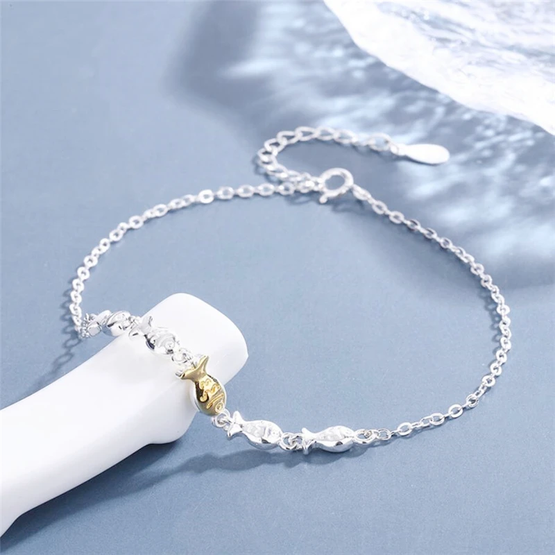 

Sole Memory Sweet Cute Mini Goldfish Silver Color Female Resizable Bracelets SBR309