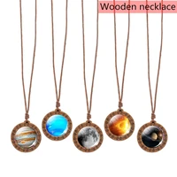 2019 new wooden necklace universe solar system eight planet series necklace women rope chain necklace