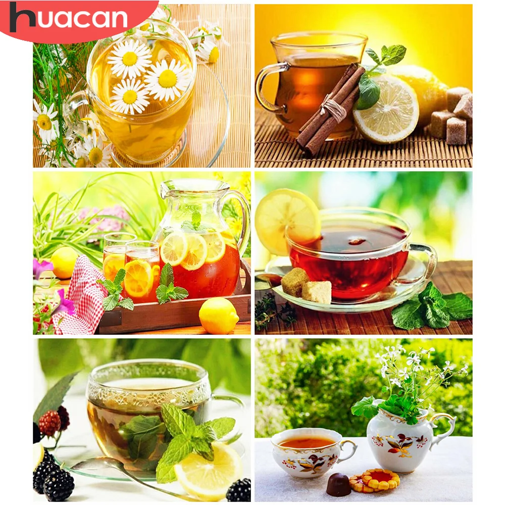 

HUACAN алмазная вышивка пейзаж картины из страз мозаика чай картины цветы декор для дома наклейка на стену