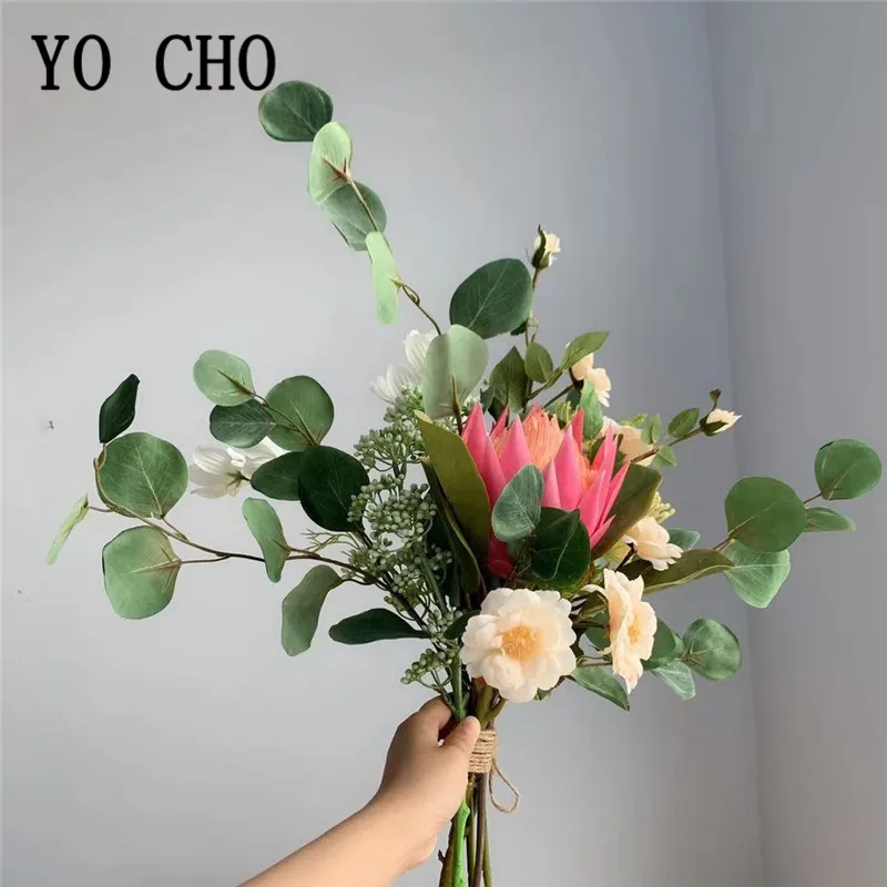 YO CHO букет из искусственных шелковых цветов Protea Cynaroides смешанных больших сделай