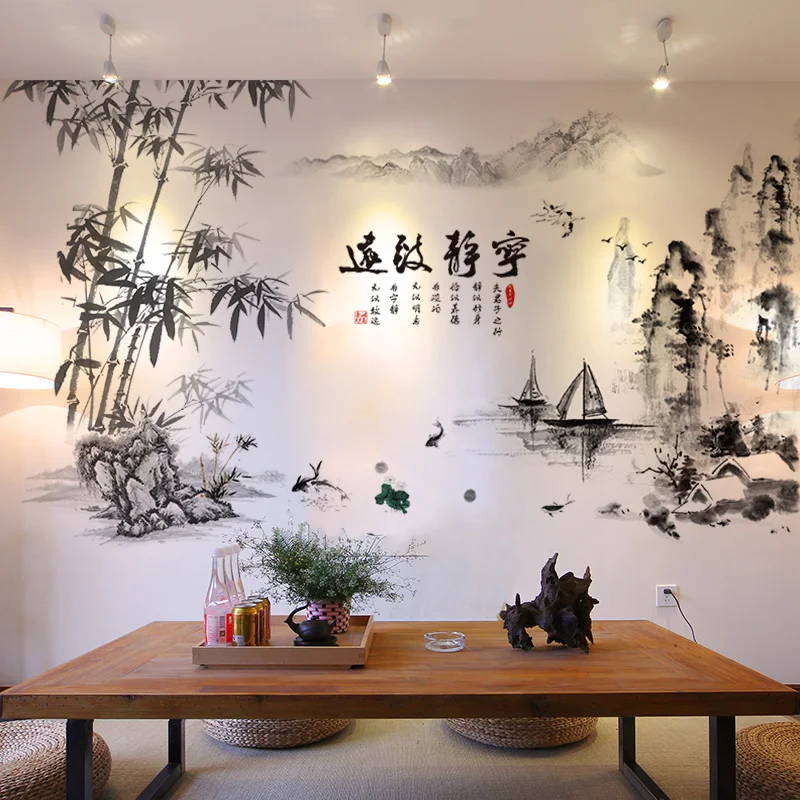 

Chinese Style Bamboo Wall Sticker Vintage Home Office Decor Aesthetic Living room bedroom decoration wallpaper Mural