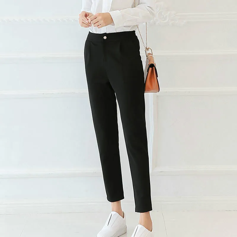 

Pants Women Leisure Ankle-length Trousers Simple Slim Office Lady Simple Elegant Korean Style High Waist Womens All-match Solid