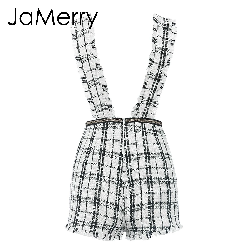 JaMerry, винтажная твидовая клетчатая женская короткая жилетка, юбка, Осень-зима, повседневная, высокая, для улицы, для вечеринки, юбка на тонких бретелях, Женская мини-юбка