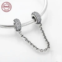 claudia fashion 925 sterling silver diy round clear cz fine safety chain beads fit original charms bracelet jewelry making