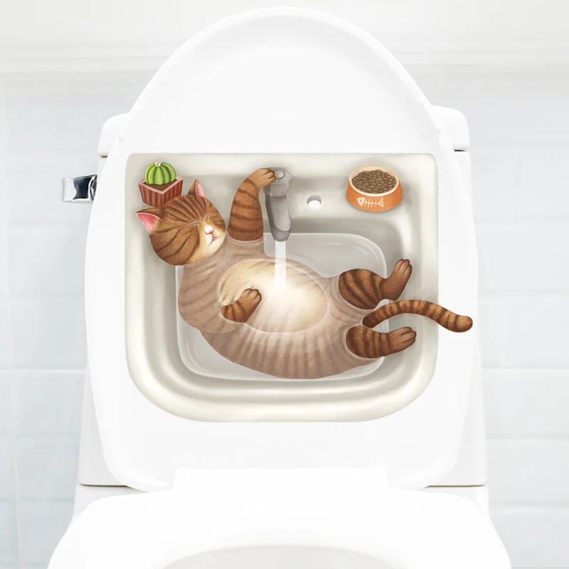 Яркие 3d наклейки на унитаз в виде кошки приемной душ стену с животными домашняя