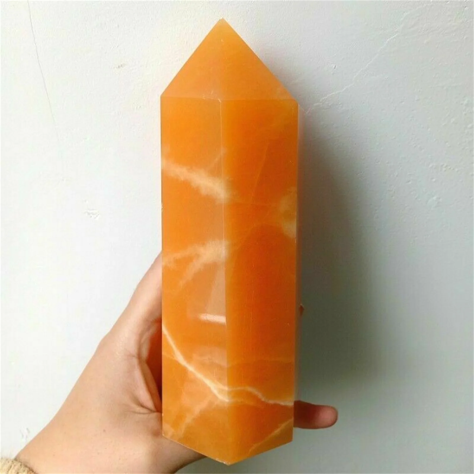 

Natural orange calcite crystal column obelisk energy healing