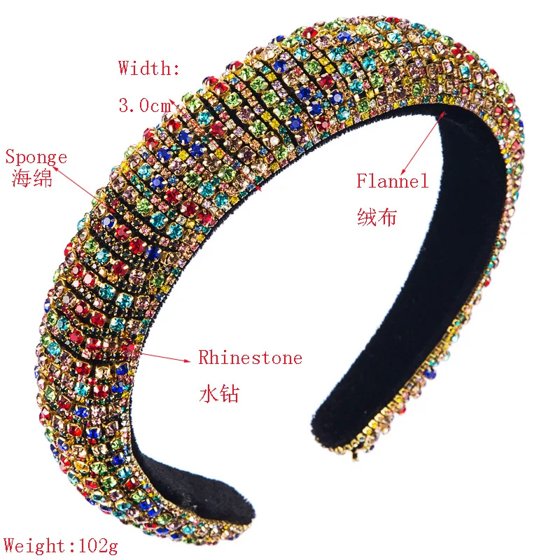 

Colorful Rhinestone Headbands for women Crystals-Inlaid Sponge Hairbands European and American Baroque Wide-Brimmed Headband New