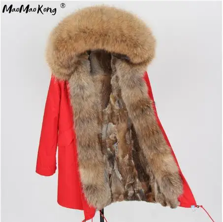 MaoMaoKong/ женская зимняя парка на меху из натурального кроличьего меха, куртка с капюшоном из натурального Лисьего меха, длинная меховая парка, верхняя одежда - Цвет: 14