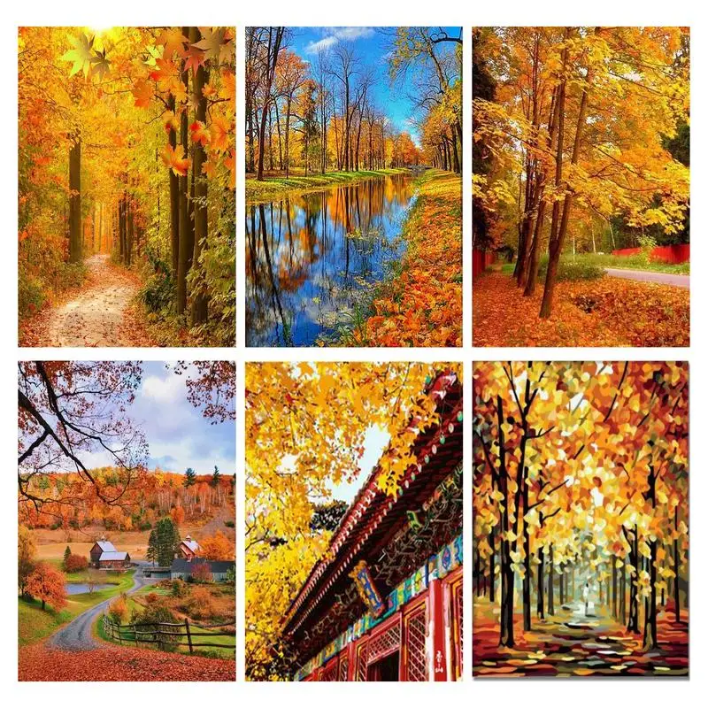

PhotoCutom Painting By Numbers Kits Maple leaf DIY 60x75cm Oil Paint By Numbers On Canvas Landscape Frameless Handpaint Wall Art