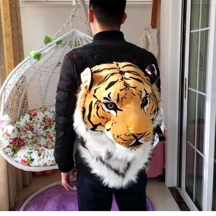 2021 new Anime backpack plush tiger lion leopard panda Black bear cosplay man Tiger head furry bag woman school bag halloween