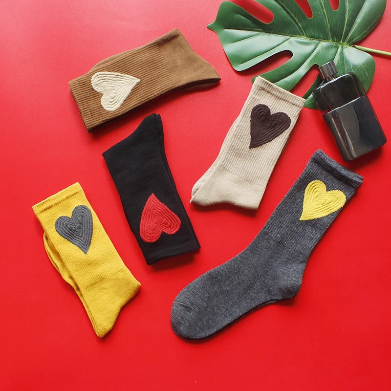 5 pairs Autumn Winter New Trendy Socks Pure Cotton Love Korean Stockings Couple Socks Harajuku Kawaii Korean Fashion Women Sock