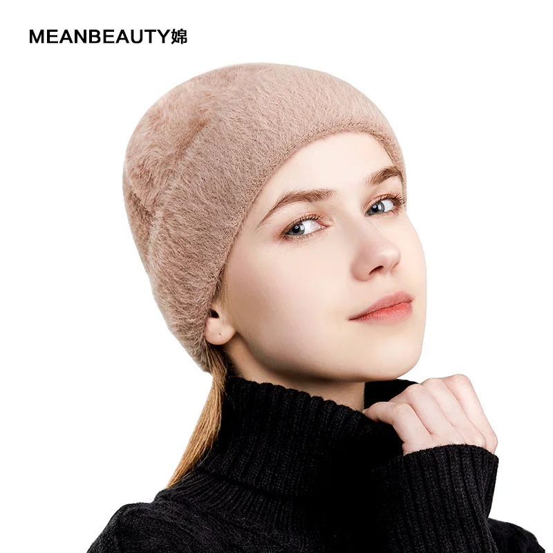 

Autumn and winter round top cashmere blended knitting hat solid color double side cover ear protection cold Hat Women's warm hat