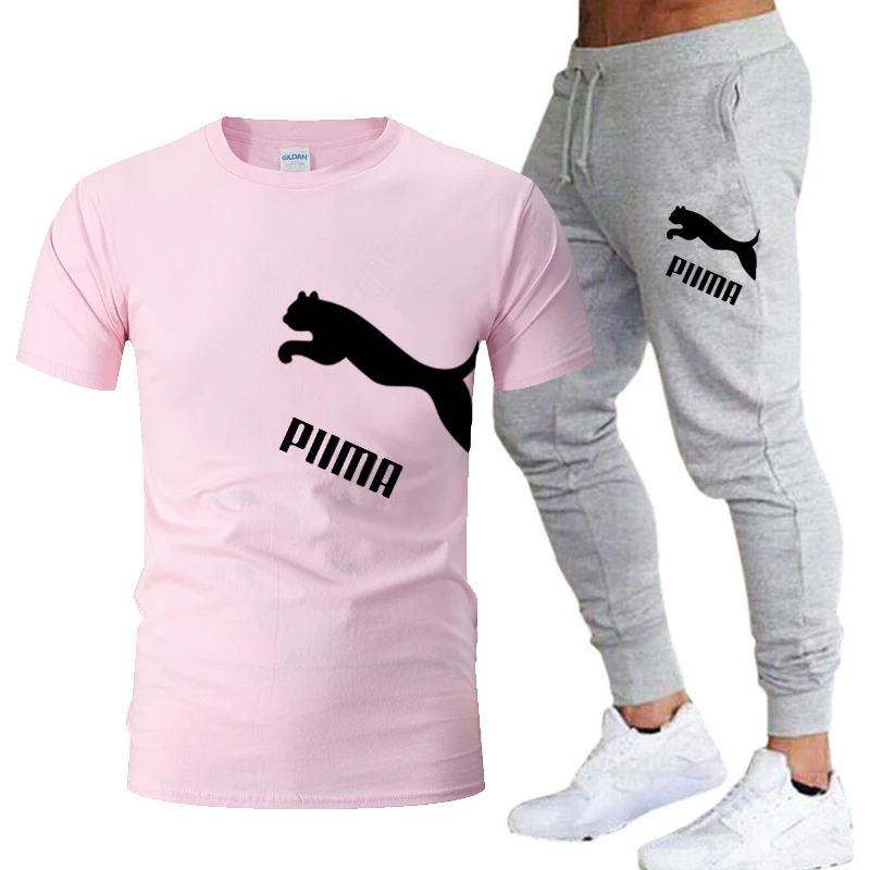 

2021puma Summer Fashion Leisure brand Men Set Tracksuit Sportswear Track Suits Male Sweatsuit Short Sleeves T shirt 2 piece set