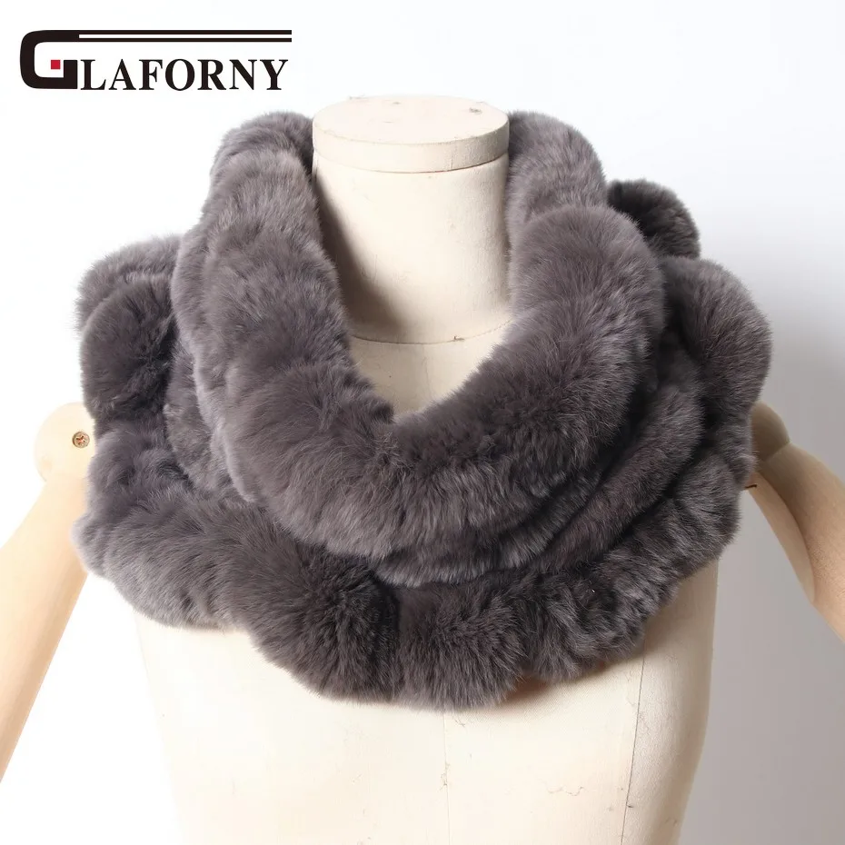 Glaforny, новинка, женские шарфы из меха кролика Рекс, кольца, зимний теплый меховой шарф, шарфы, снуд, высокое качество, натуральный мех, однотонный, модный