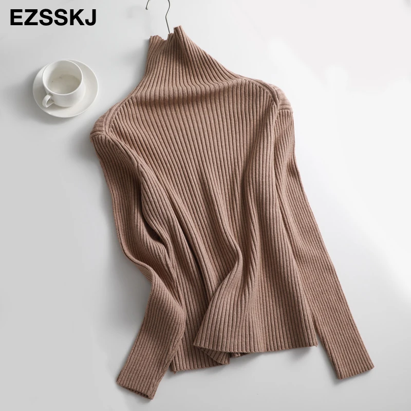 Повседневный базовый свободный свитер с воротником-стойкой на осень и зиму