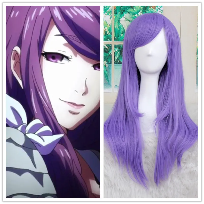 

New Tokyo Ghoul Guru Rize Kamishiro Long Wavy Purple Heat Resistant Synthetic Hair Cosplay Wig + Wig Cap
