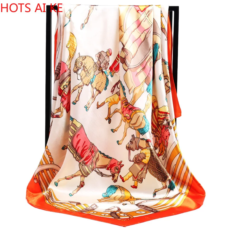 

Silk Scarf War Horse Belt Square Scarf New Design Print Kerchief Women Neck Shawl Wraps Scarf 90cm