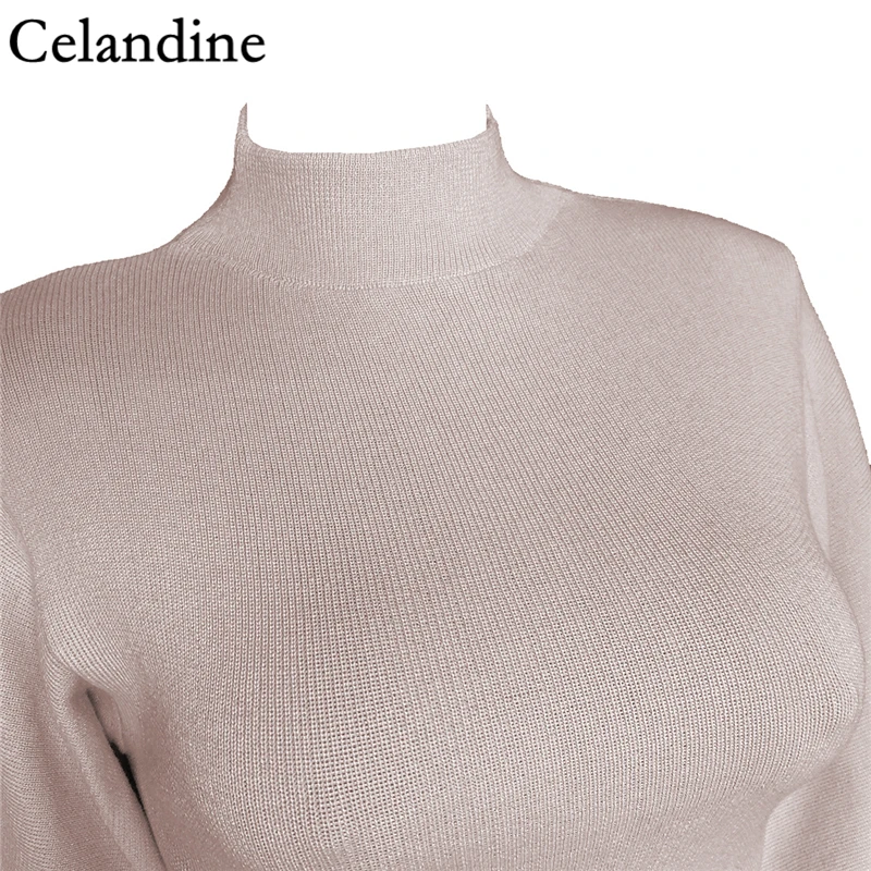 

Celandine Fashion Black Lantern Sleeve Sweater Women O Neck Elegant Knitted Pullover Skinny Tops Autumn Winter Clothes 2020