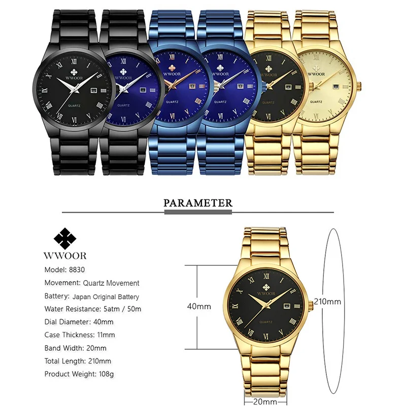 

2020 Magnetic Watch For Men WWOOR Top Luxury Gold Stainless Steel Quartz Wristwatch Men Sport Waterproof Clock Relogio Masculino