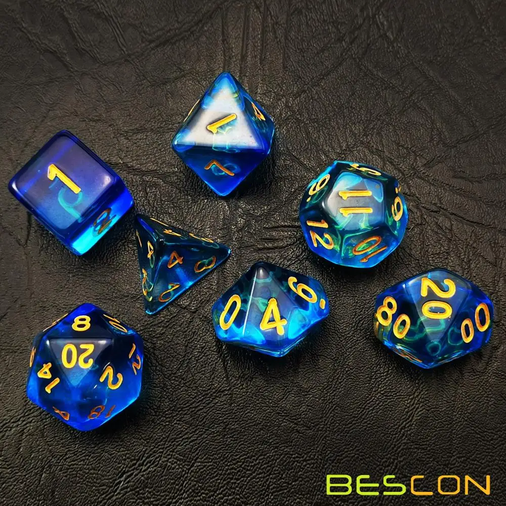 Набор полимерных костей Bescon Crystal Blue 7 шт. Polyhedral набор для ролевых игр румяна трава