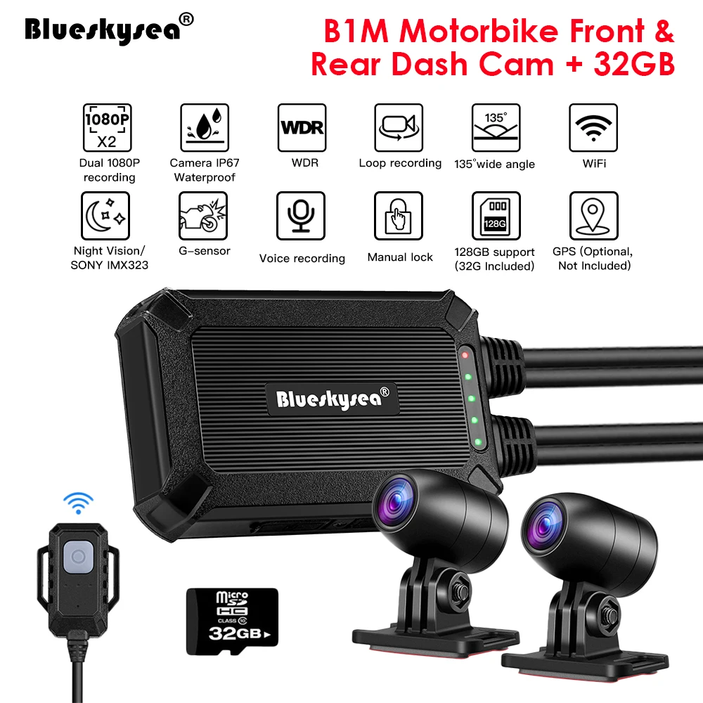 Blueskysea B1M мотоциклетная WiFi камера с двойным HD 1080P DVR видеорегистратор Мини IP67