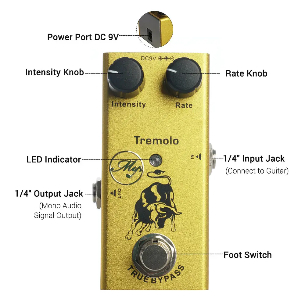 

Tremolo Guitar Effect Pedal with ABS Control Knobs Mini Single Pedal True Bypass desig for Electric Guitars DC 9V Aluminum alloy