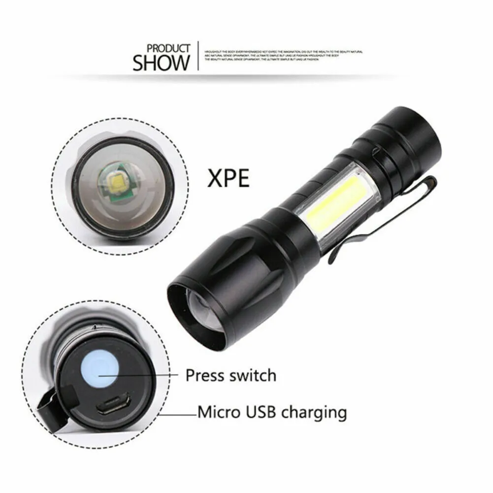 

2pcs LED Torch Flashlight USB Rechargeable Zoom Camping Hiking Lamp LED Torch Light With USB Line And Box For Hunting,