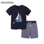 Летняя детская одежда SAILEROAD для мальчиков, мультяшный Морской парусник, футболка + брюки, детский комплект одежды с коротким рукавом, спортивный костюм для подростков